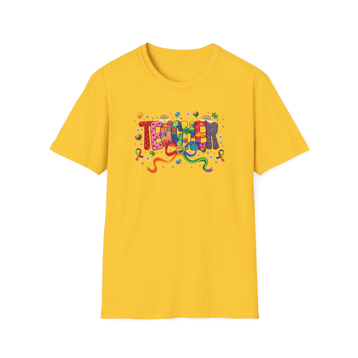 Colorful Teacher Shirt – Autism Awareness Teacher Tee – Inclusive Classroom T-Shirt – Rainbow Puzzle Piece Teacher Gift