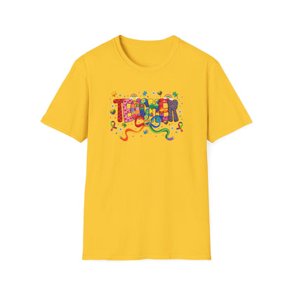 Autism Awareness Rainbow Puzzle Piece Teacher Tee
