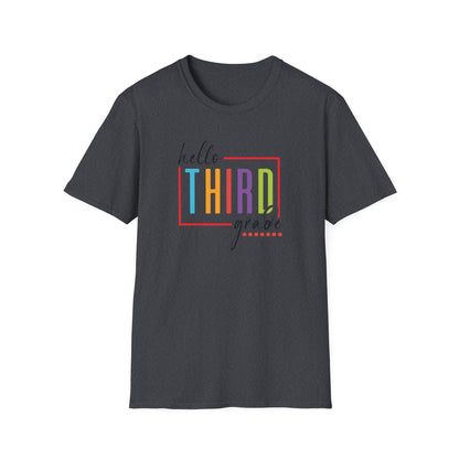 Hello Grade Teacher Shirts | Retro Back to School Graphic Tees | Preschool, Pre-K, Kindergarten, First, Second & Third Grade Teacher Shirt | Gildan 64000 Softstyle Tee
