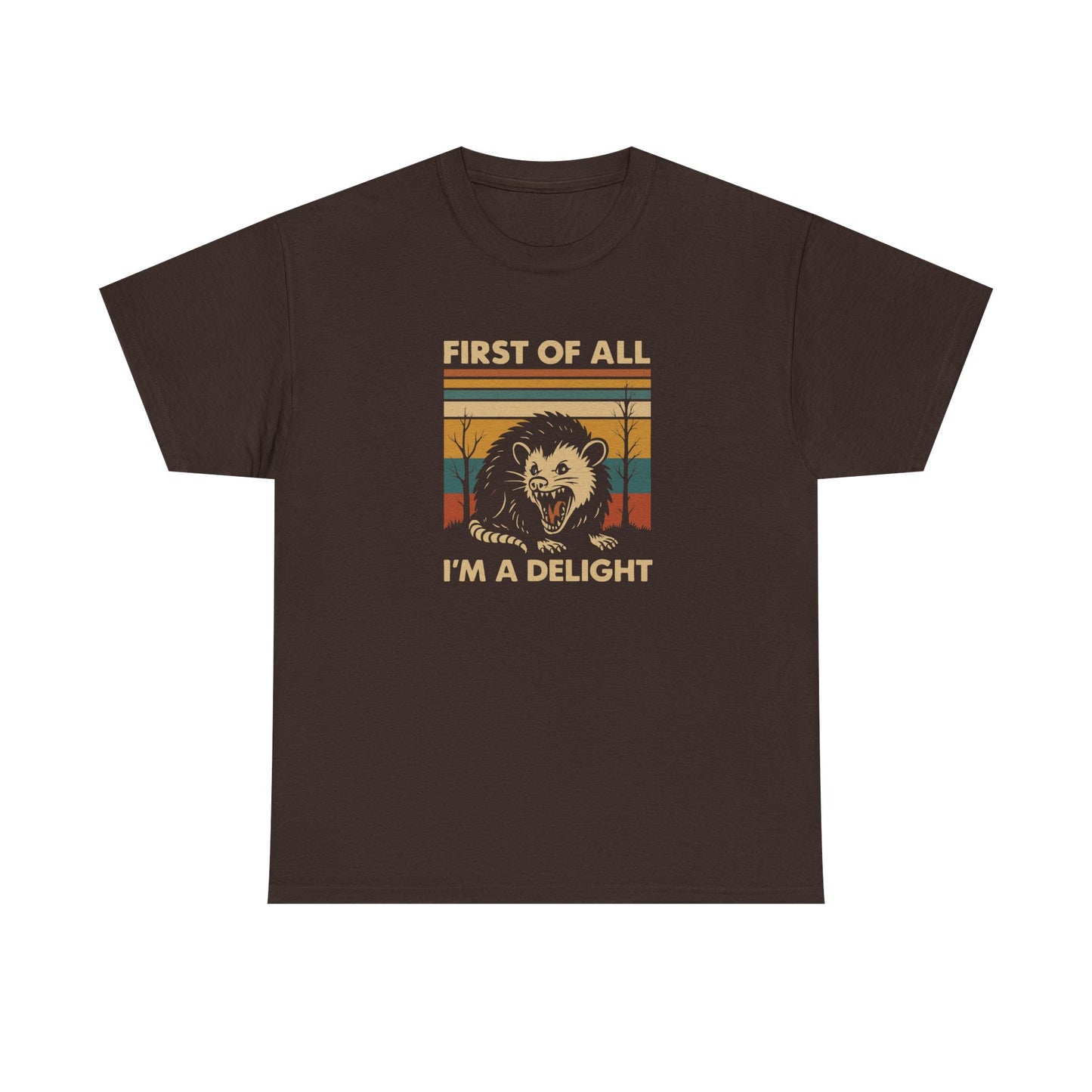 "First of All I'm a Delight" Vintage Graphic T-Shirt - Funny Retro Opossum Tee