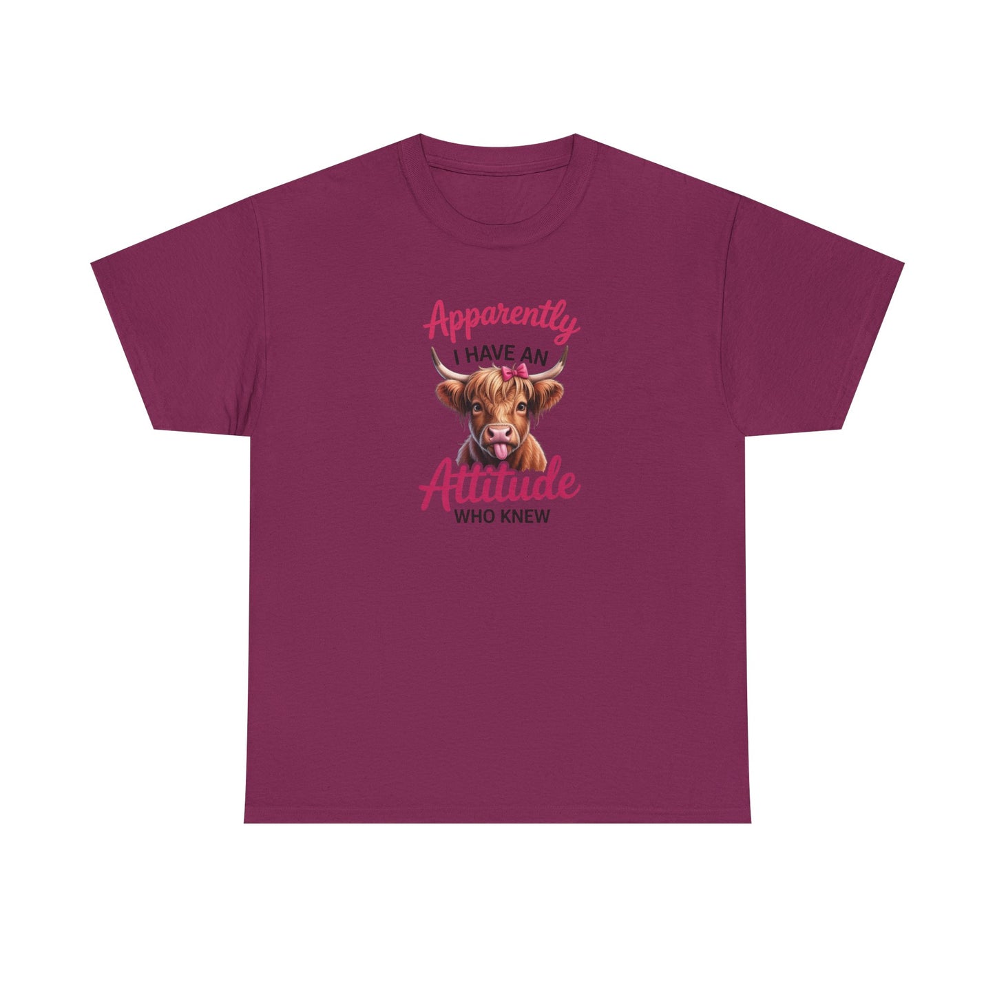 Funny Cow Shirt – “Apparently I Have An Attitude Who Knew” – Cute Highland Cow Tee – Sassy Cowgirl Graphic Shirt