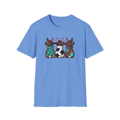 Western Easter Bunny T-Shirt – Cowgirl Bunny Graphic Tee, Rustic Cow Print & Leopard Bunny Shirt, Country Easter Shirt, Farmhouse Spring Tee