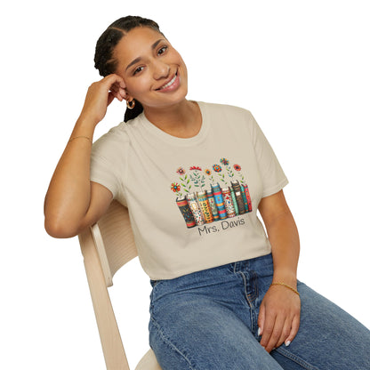 Personalized Floral Book Shirt – Teacher & Librarian Gift – Book Stack with Flowers Tee