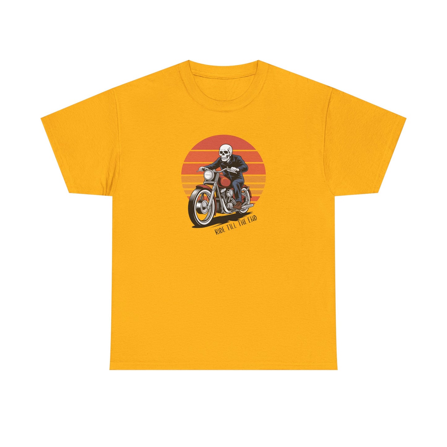 Motorcycle Rider Tee — Retro Sunset Biker Graphic "Ride Fast, Live Free" - Skeleton Biker T-Shirt