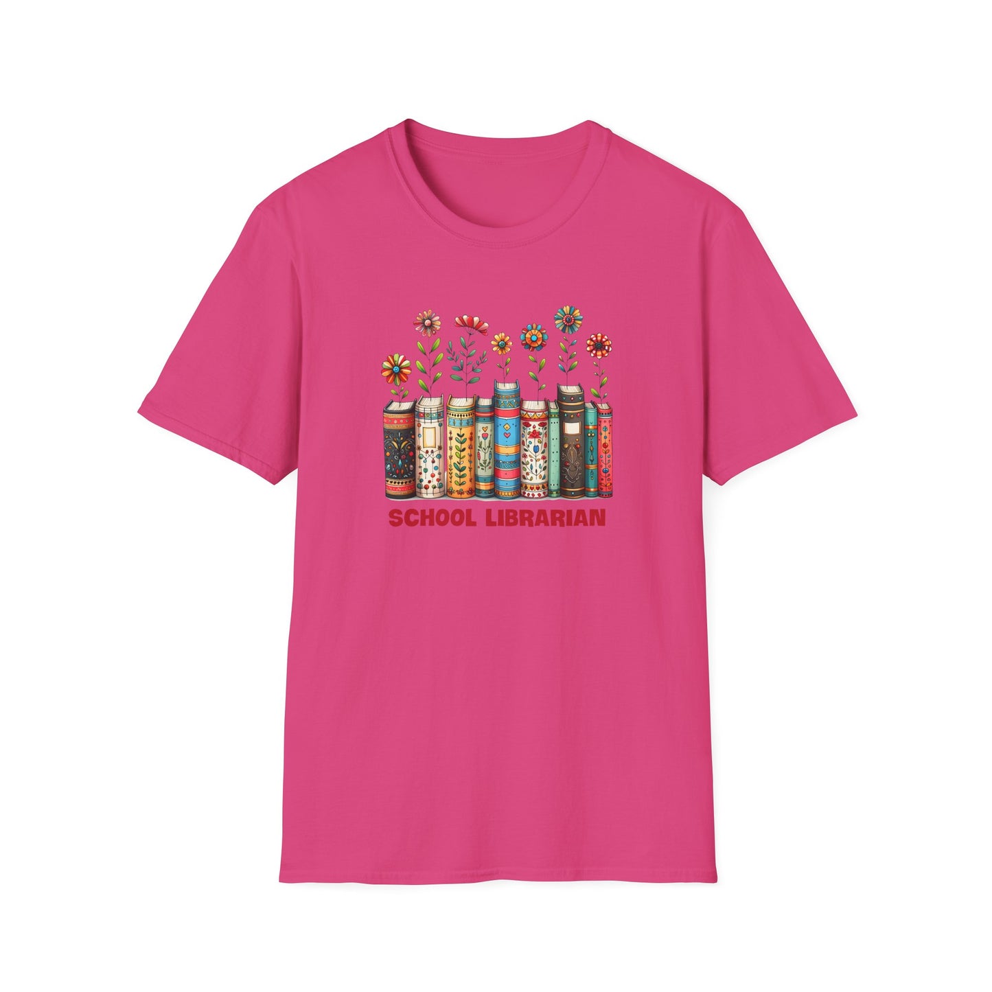 School Librarian Floral Books T-Shirt