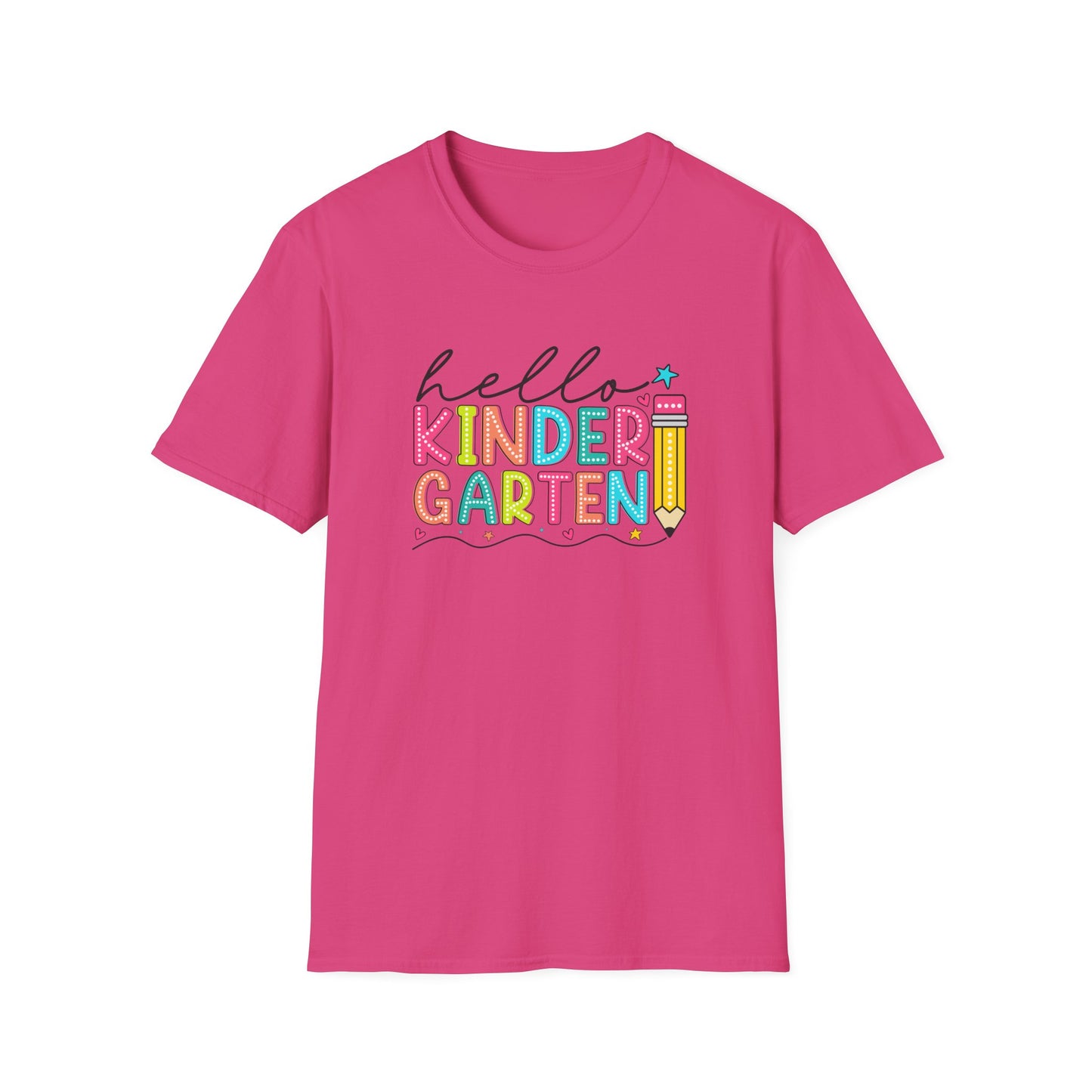 Hello Kindergarten Pencil T-Shirt — Colorful Back-to-School Cute School Spirit Tee