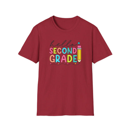Hello Second Grade Pencil T-Shirt — Colorful Back-to-School Cute School Spirit Tee