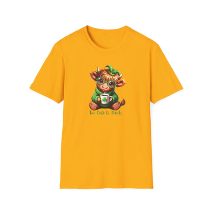 St. Patrick’s Baby Cow Tee — “Too Cute to Pinch” Cute Irish Clover T-Shirt