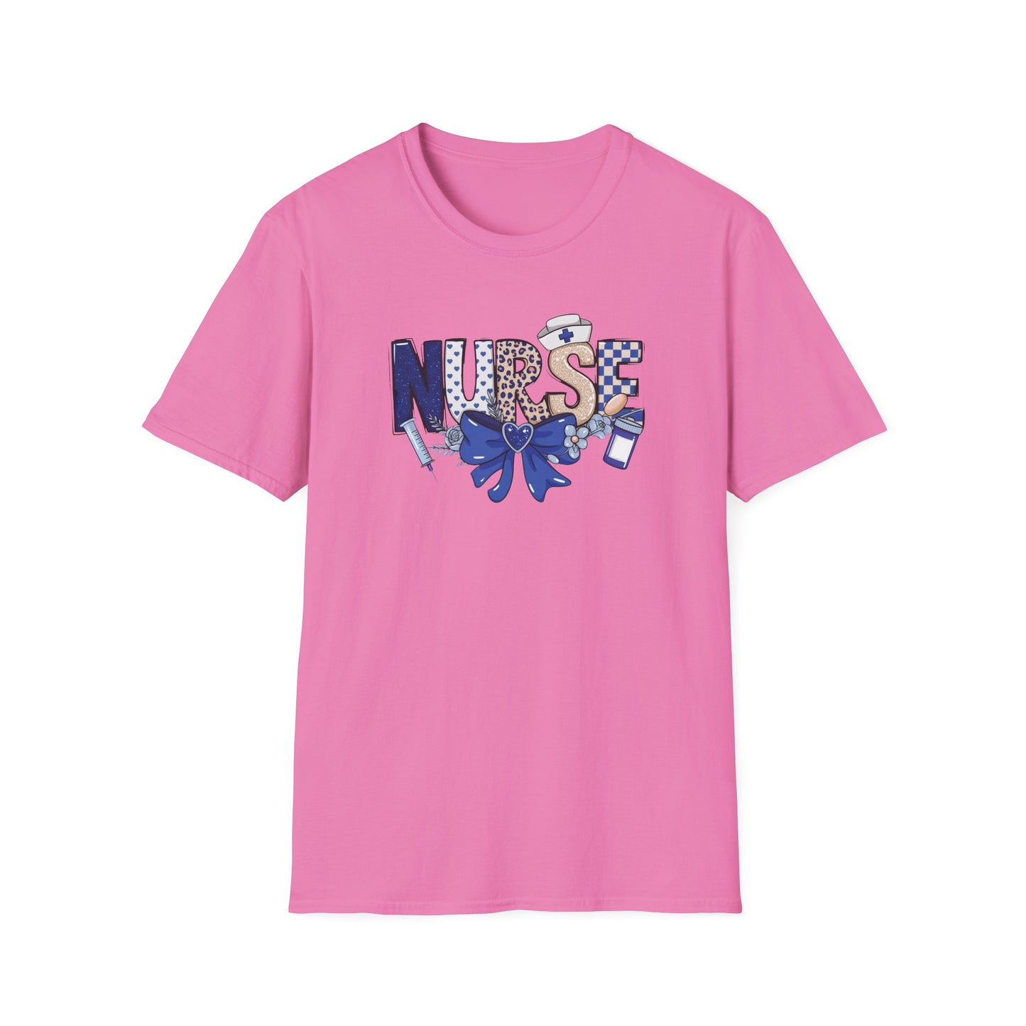 Nurse Ribbon & Icons T-Shirt — Cute Blue Nurse Graphic Tee