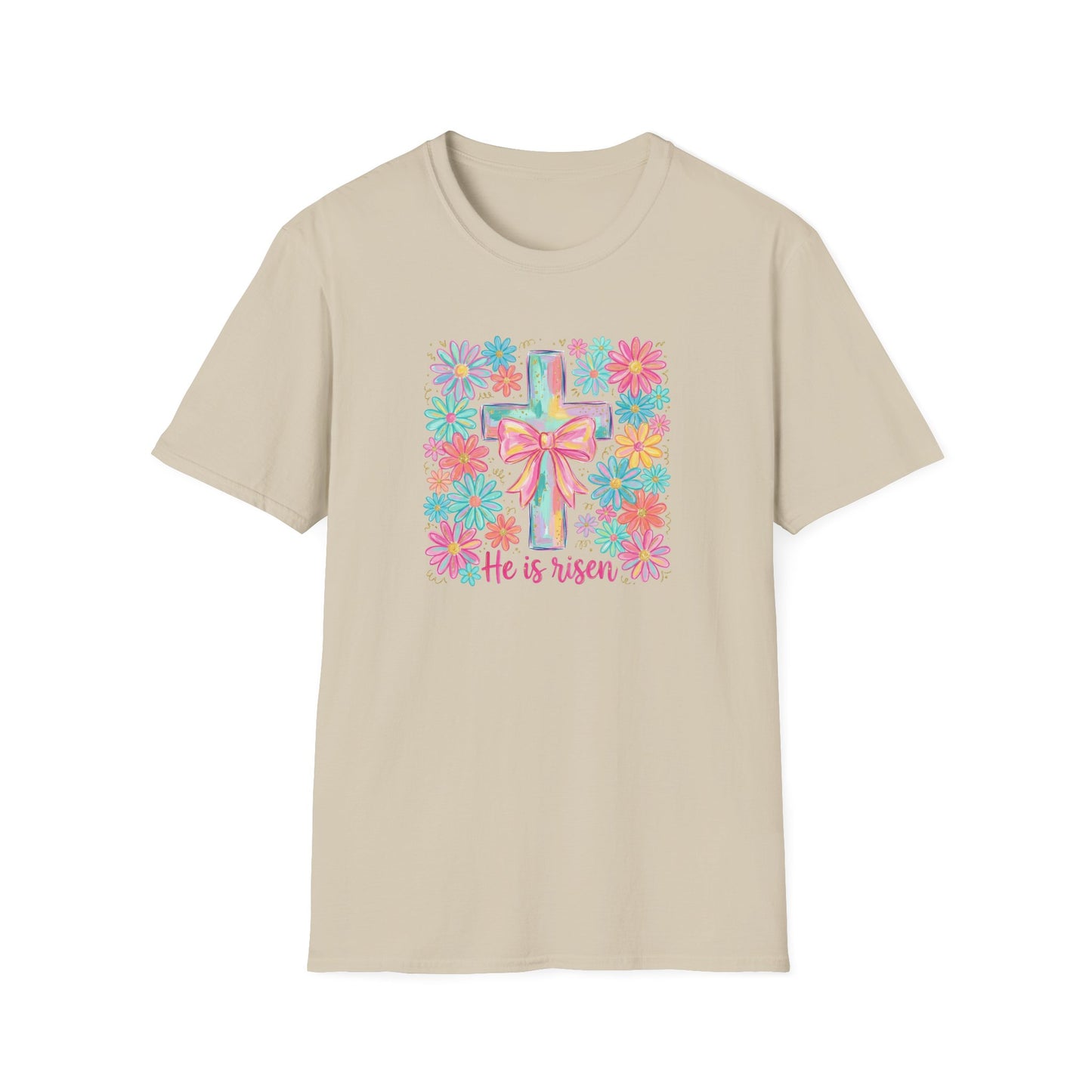 He Is Risen Easter Shirt – Christian Floral Cross Tee, Religious Easter Shirt for Women, Faith Based Spring Christian T-Shirt