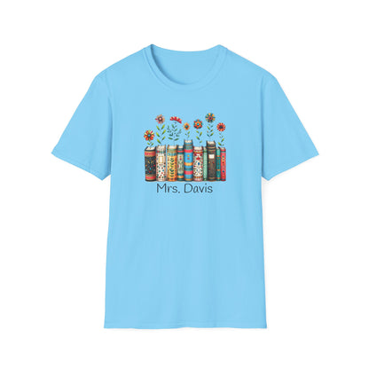 Personalized Floral Book Shirt – Teacher & Librarian Gift – Book Stack with Flowers Tee