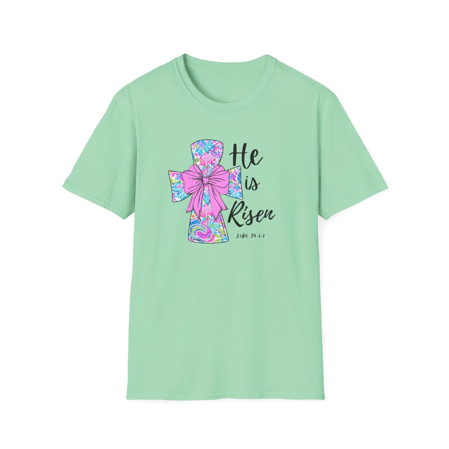 Floral Cross Easter Shirt, He Is Risen T-Shirt, Christian Easter Tee, Faith Shirt, Religious Spring Shirt, Cute Bow Cross Shirt
