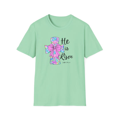 Floral Cross Easter Shirt, He Is Risen T-Shirt, Christian Easter Tee, Faith Shirt, Religious Spring Shirt, Cute Bow Cross Shirt