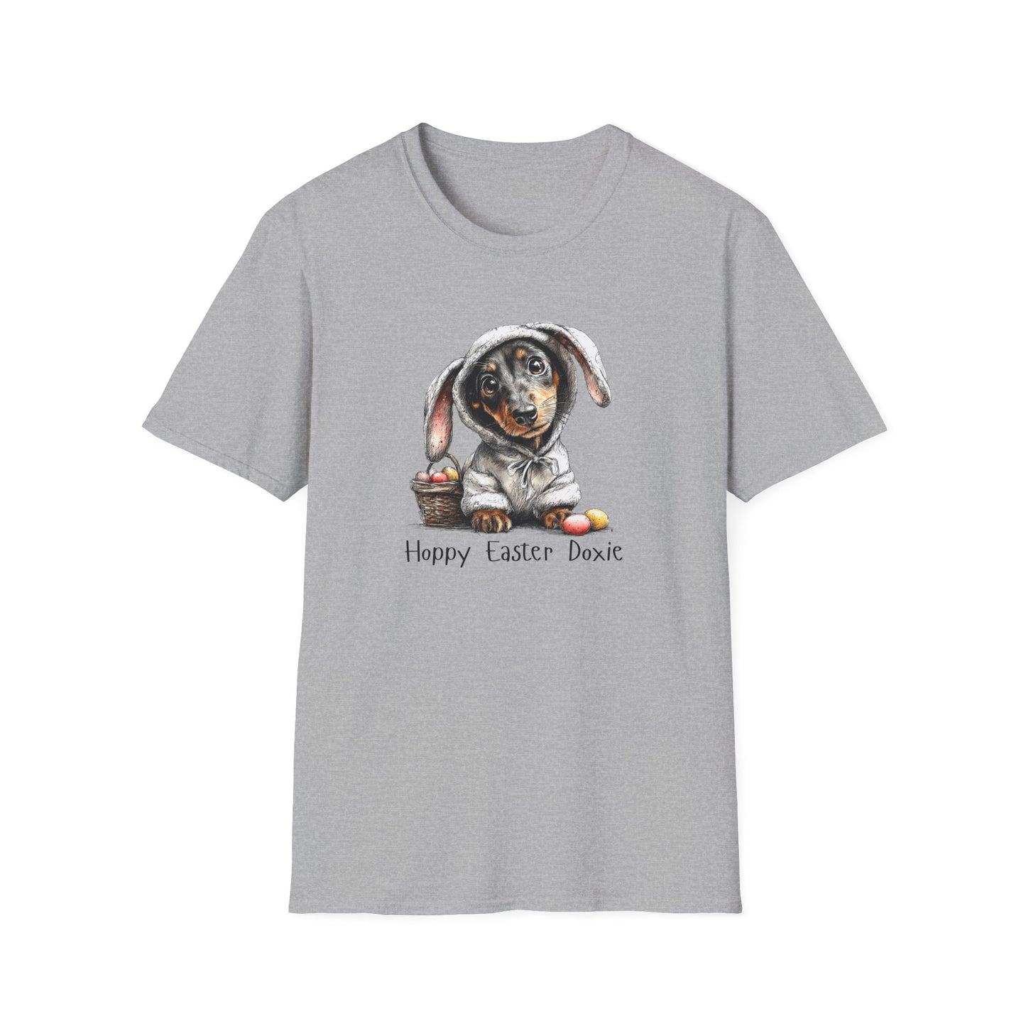 Easter Dachshund T-Shirt — "Hoppy Easter Doxie" Cute Dog Bunny Tee