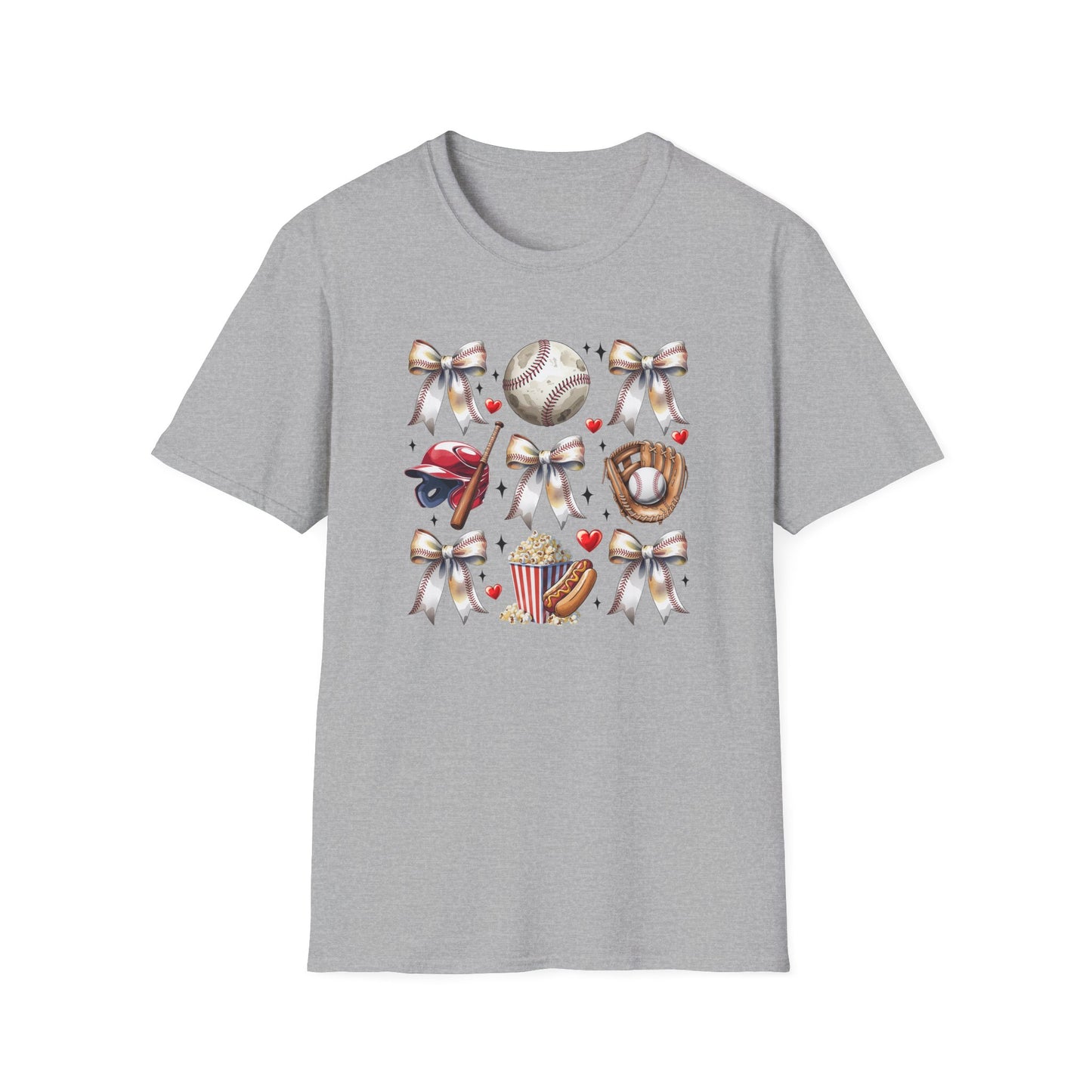 Baseball Mom Cute Gear T-Shirt — Helmet, Glove & Popcorn Sports Design