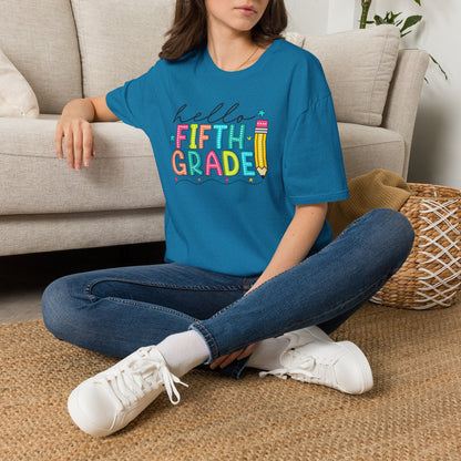 Hello Fifth Grade Pencil T-Shirt — Colorful Back-to-School Cute School Spirit Tee