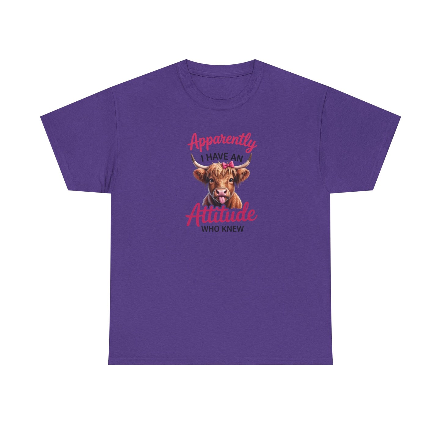 Funny Cow Shirt – “Apparently I Have An Attitude Who Knew” – Cute Highland Cow Tee – Sassy Cowgirl Graphic Shirt