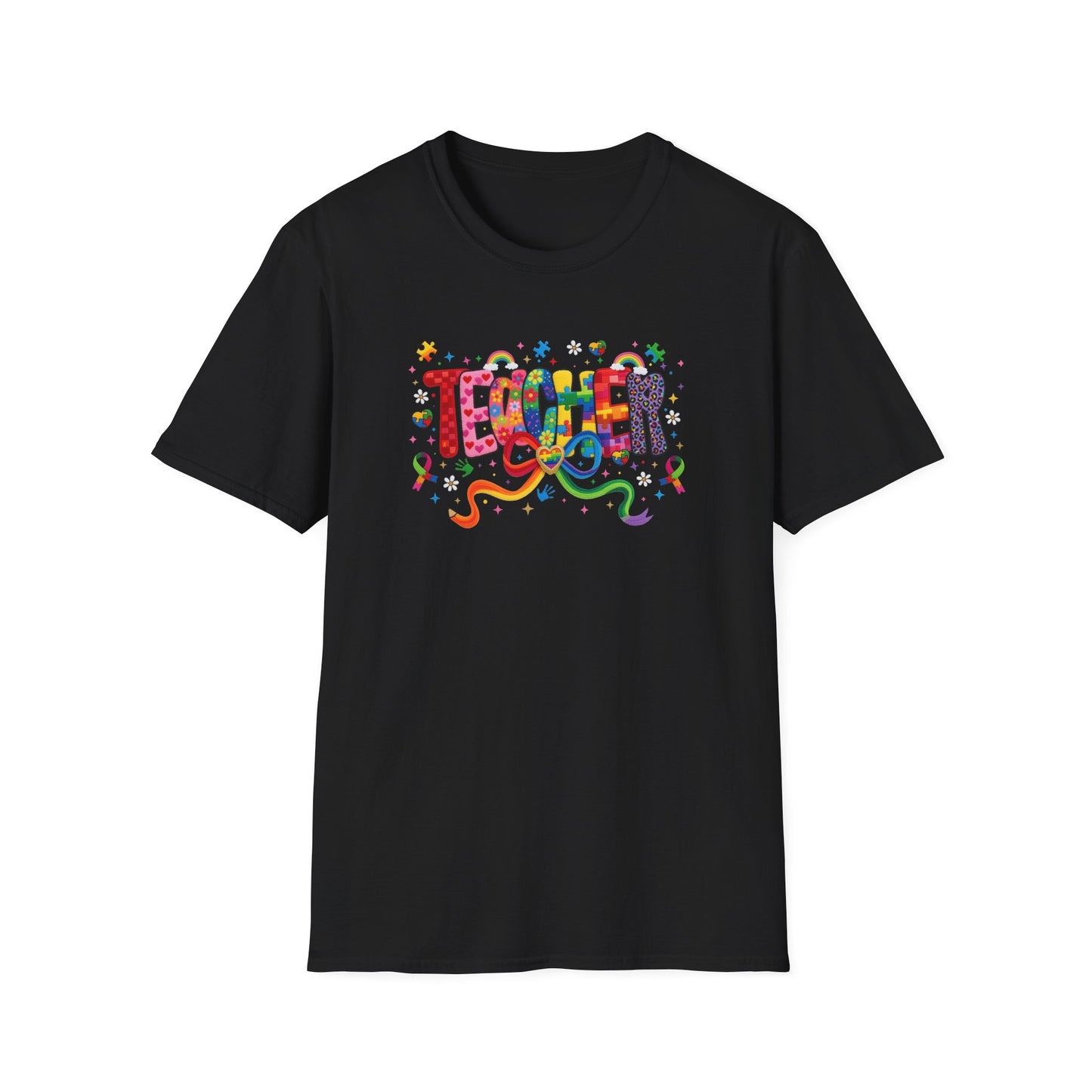Colorful Teacher Shirt – Autism Awareness Teacher Tee – Inclusive Classroom T-Shirt – Rainbow Puzzle Piece Teacher Gift