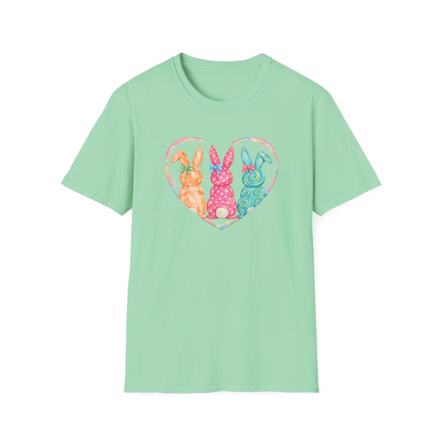 Pastel Easter Bunny Heart Tee – Cute Spring Graphic T-Shirt, Trendy Bunny Lover Shirt, Colorful Easter Outfit Top