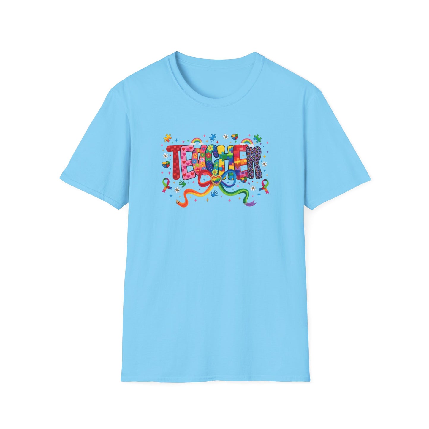 Colorful Teacher Shirt – Autism Awareness Teacher Tee – Inclusive Classroom T-Shirt – Rainbow Puzzle Piece Teacher Gift