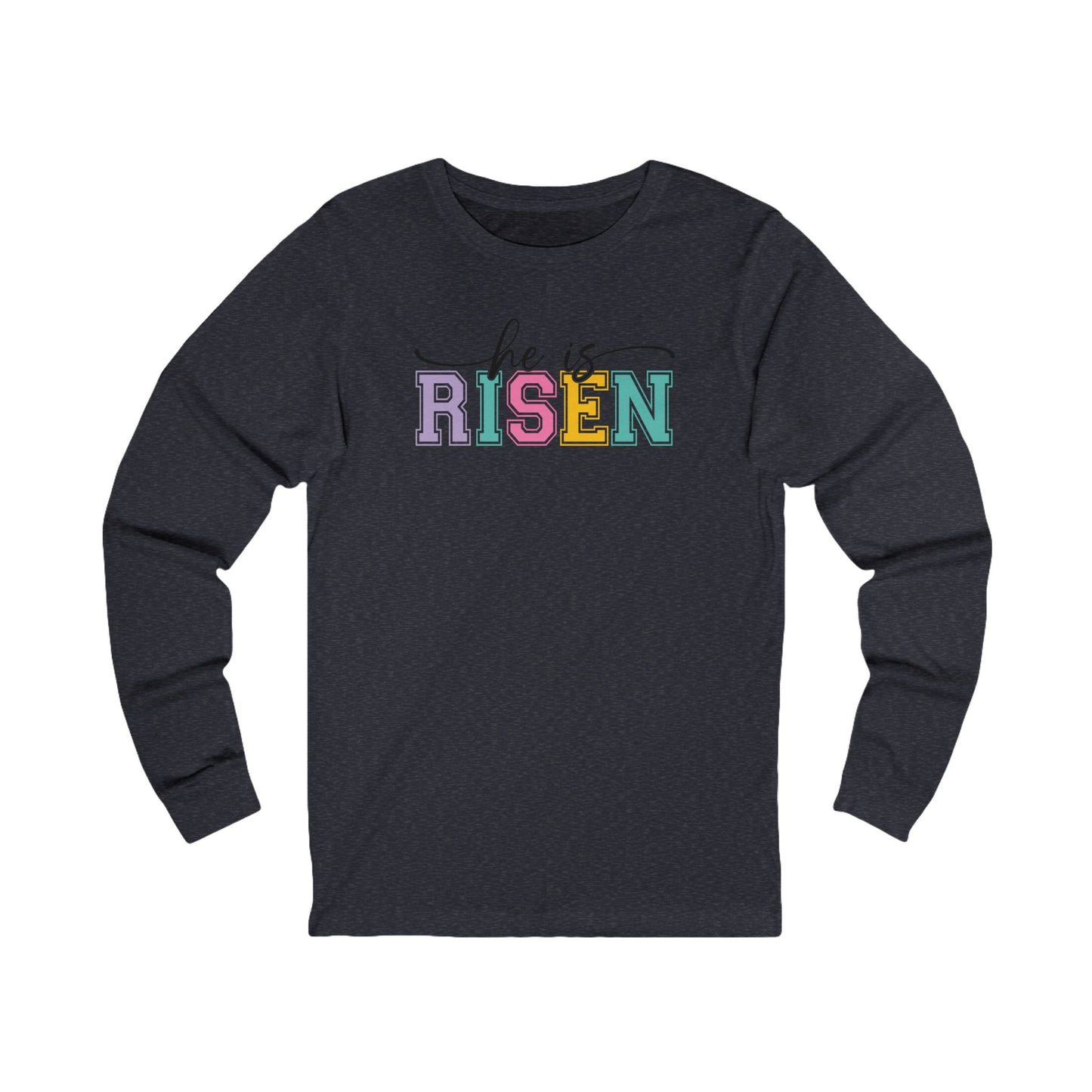 He Is Risen Christian Sweatshirt – Faith Based Easter Crewneck, Front & Back Religious Graphic Sweatshirt, Pastel Resurrection Church Pullover for Women