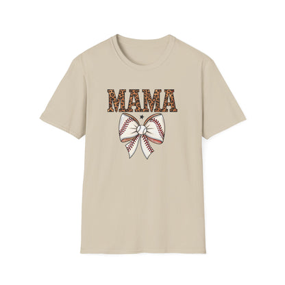 Leopard Baseball Mama Bow Shirt – Cute Coquette Style Sports Mom Tee | Trendy Game Day Baseball Mom Graphic T-Shirt