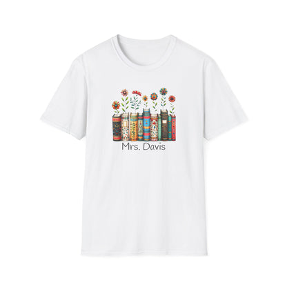 Personalized Floral Book Shirt – Teacher & Librarian Gift – Book Stack with Flowers Tee