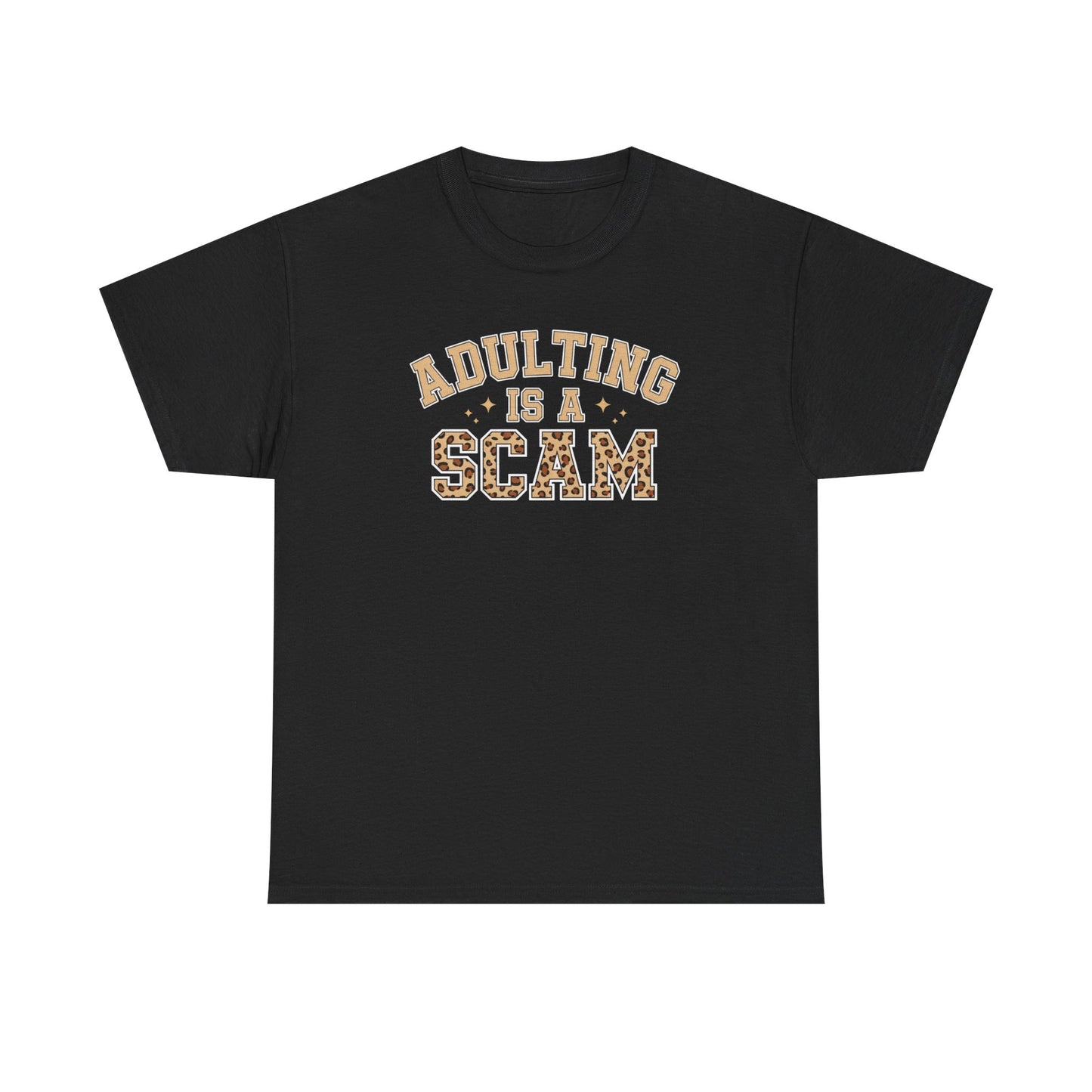 Adulting Is a Scam T-Shirt — Funny Retro Leopard Print Graphic Tee - Sarcastic Humor Shirt, Trendy Casual Tee