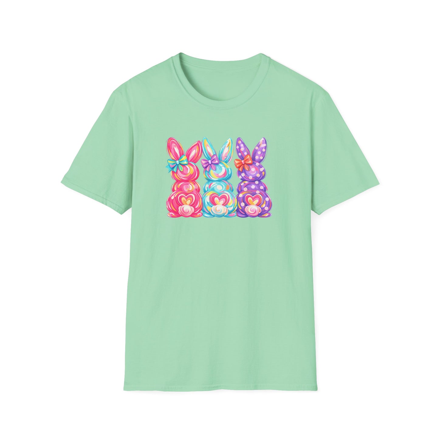 Easter Pastel Bunny Trio T-Shirt — Colorful Spring Bunny Graphic Tee