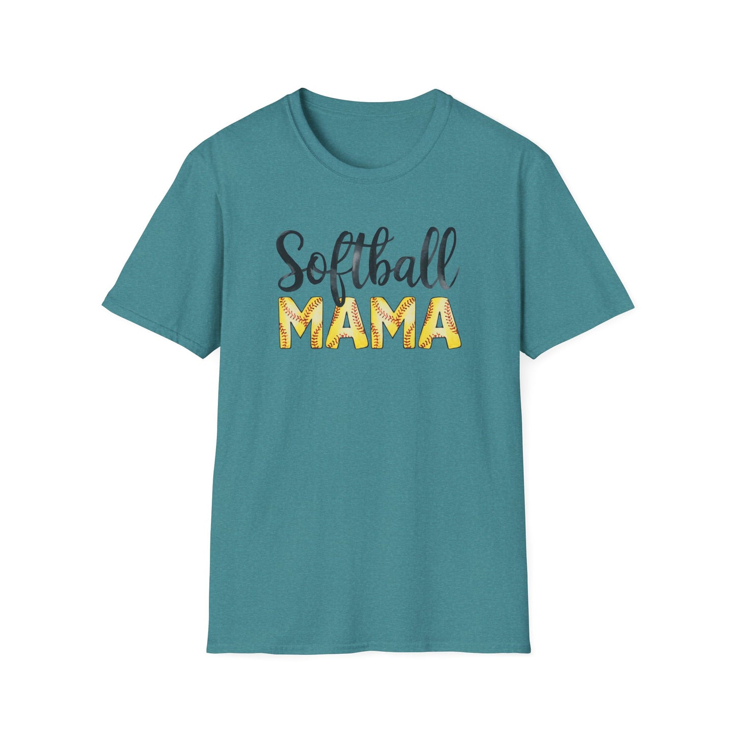 Softball Mama Shirt – Cute Script Softball Mom Graphic Tee, Yellow Softball Lettering Sports Shirt, Game Day Mom Apparel