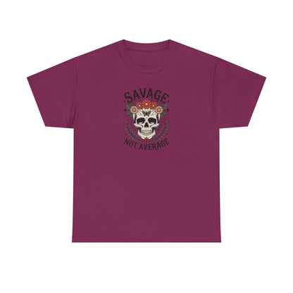 Savage Not Average Skull T-Shirt – Floral Skull Graphic Tee Vintage Style