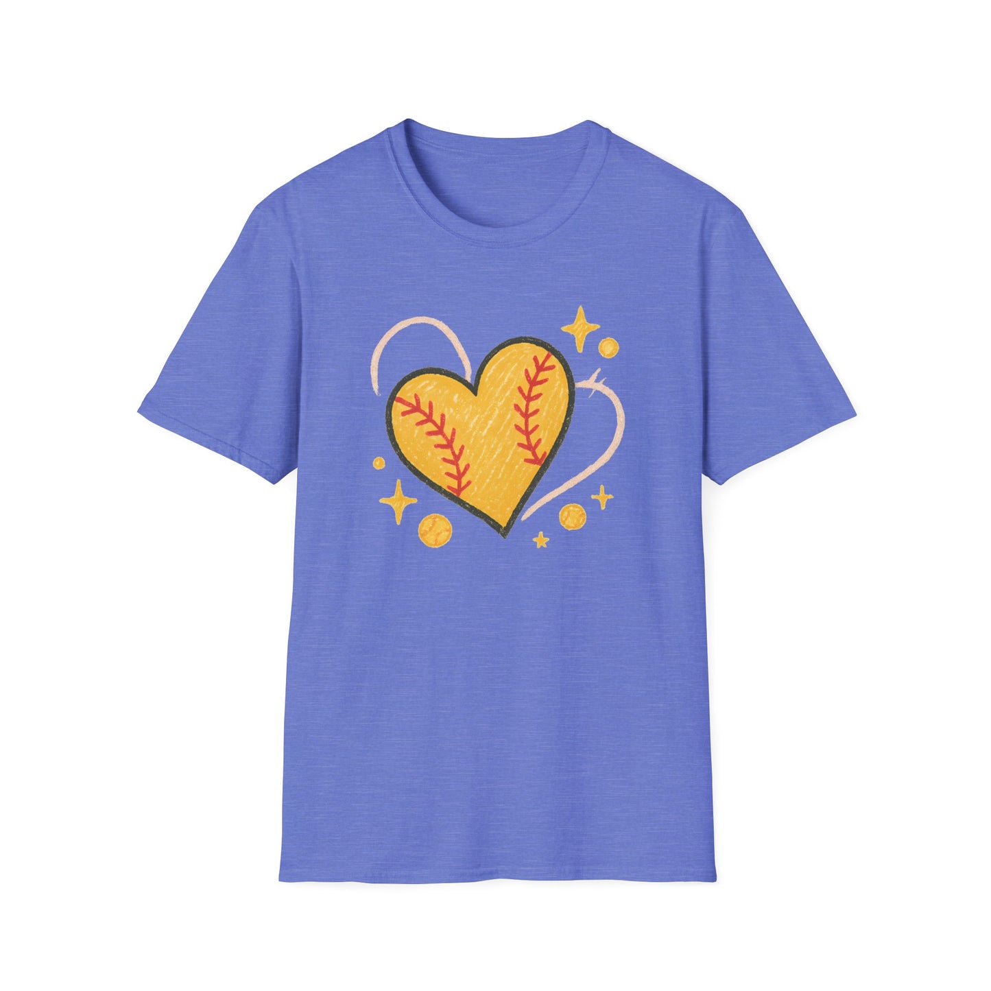 Softball Heart Shirt – Cute Softball Love Graphic Tee, Yellow Softball Heart Design, Softball Mom Gift, Fast Pitch Softball Apparel