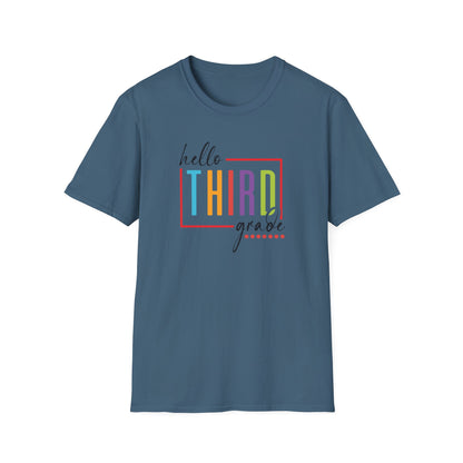 Hello Grade Teacher Shirts | Retro Back to School Graphic Tees | Preschool, Pre-K, Kindergarten, First, Second & Third Grade Teacher Shirt | Gildan 64000 Softstyle Tee