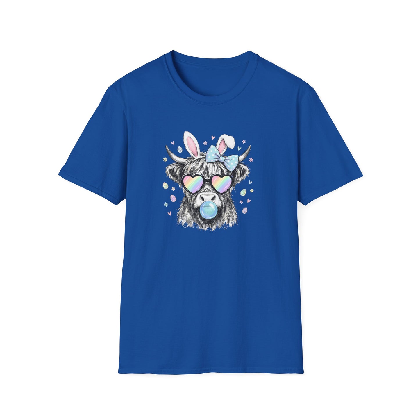 Cute Cow Tee — Heart Sunglasses, Bunny Ears & Bubblegum Graphic T-Shirt