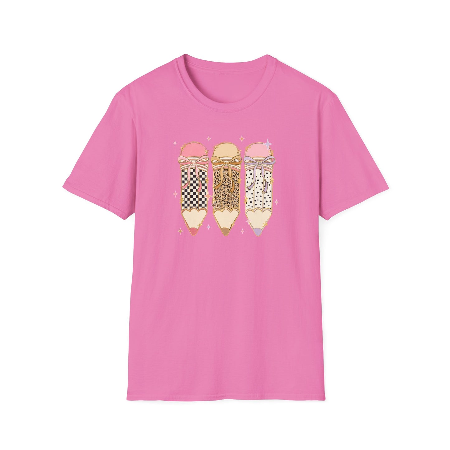 Coquette Pencil Teacher Shirt | Bow Pencil Teacher T-Shirt | Pink Leopard Checkered School Shirt