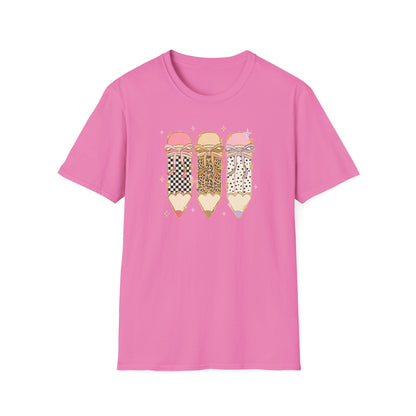 Coquette Pencil Teacher Shirt | Bow Pencil Teacher T-Shirt | Pink Leopard Checkered School Shirt