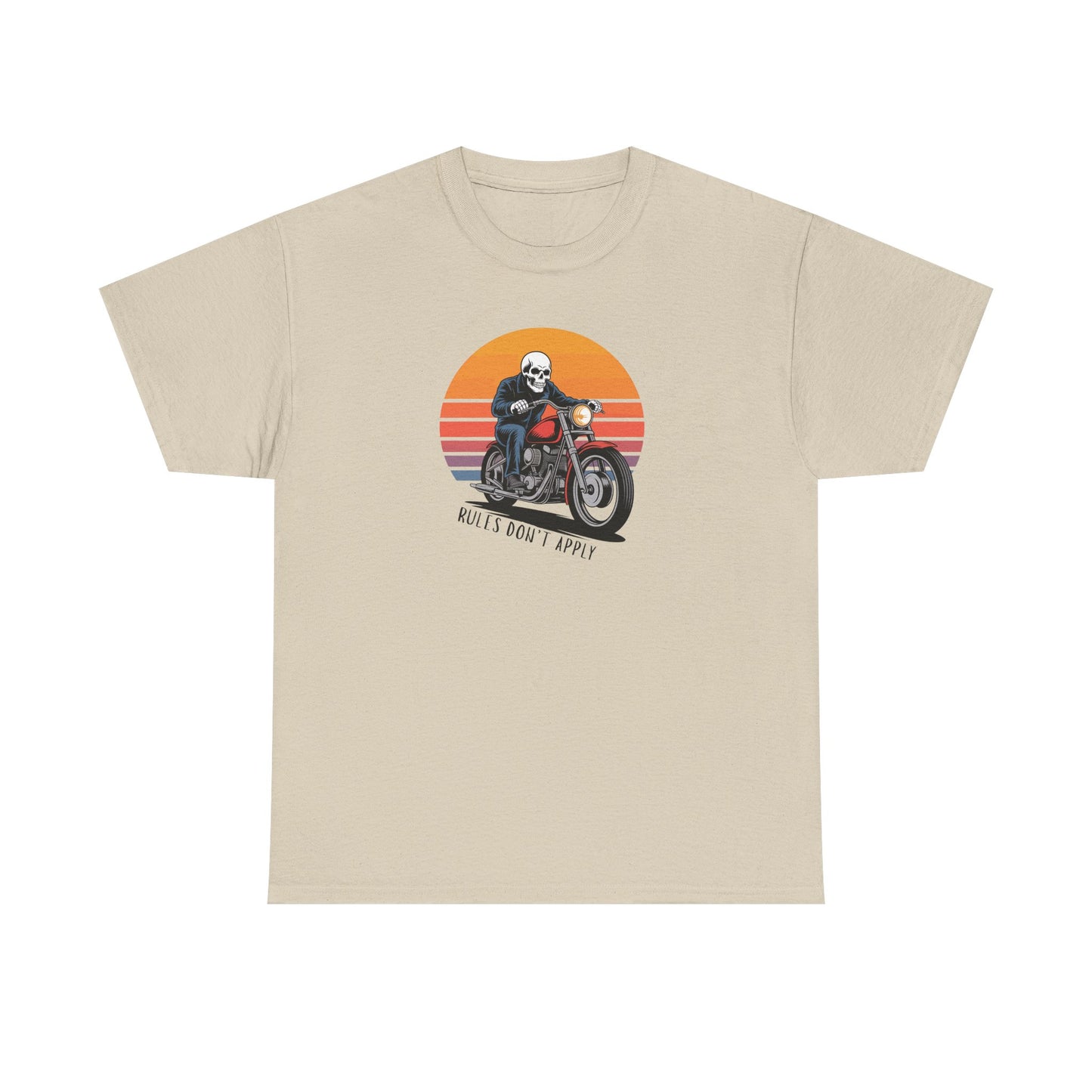 Skeleton Biker T-Shirt – “Rules Don’t Apply” Motorcycle Graphic Tee Vintage Style