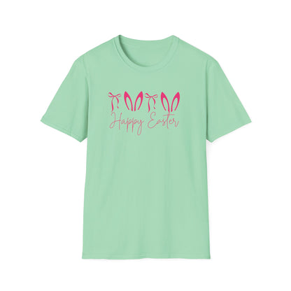 Happy Easter Bunny Ears Shirt, Minimalist Easter Shirt for Women, Cute Spring Graphic Tee, Pink Bunny Ear Easter Outfit, Pastel Holiday T-Shirt