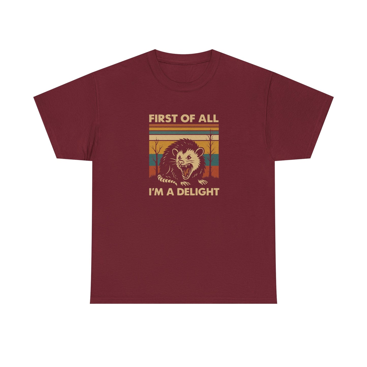 "First of All I'm a Delight" Vintage Graphic T-Shirt - Funny Retro Opossum Tee