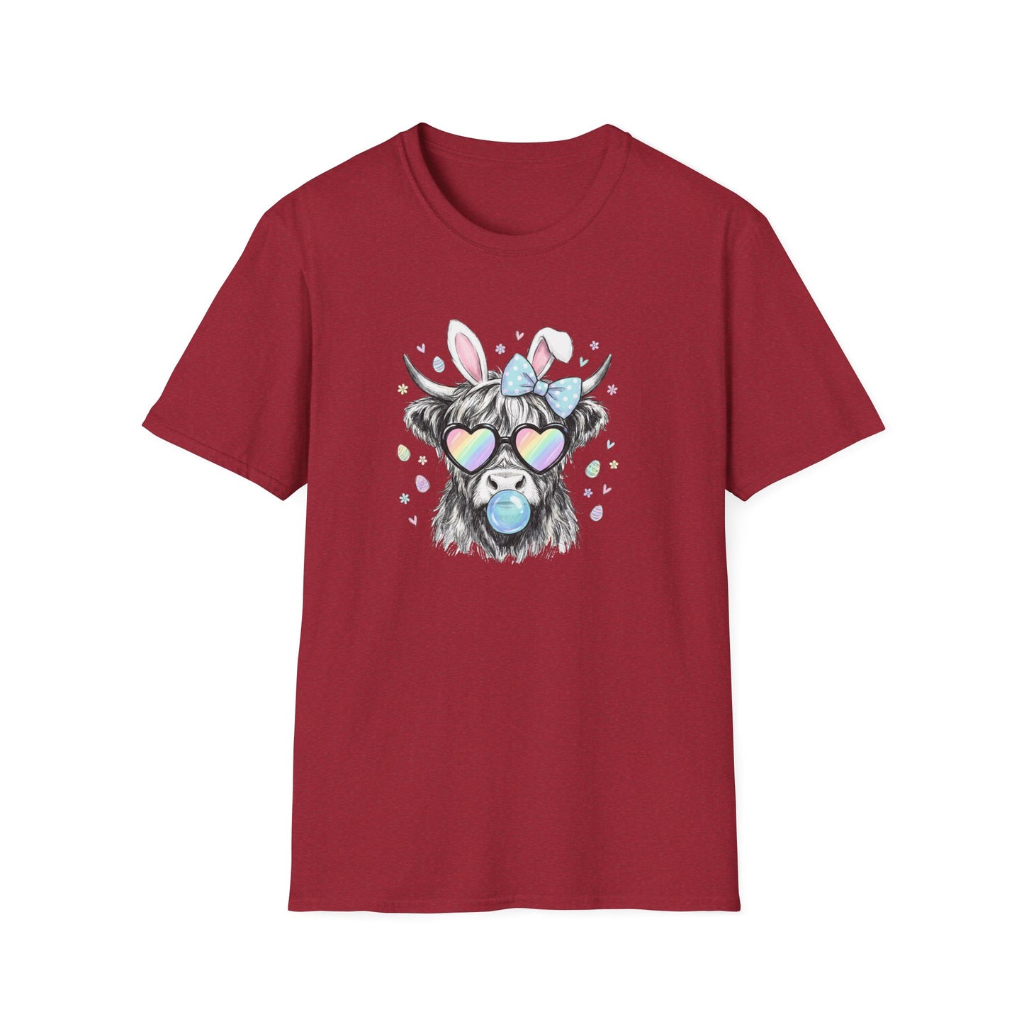 Cute Cow Tee — Heart Sunglasses, Bunny Ears & Bubblegum Graphic T-Shirt