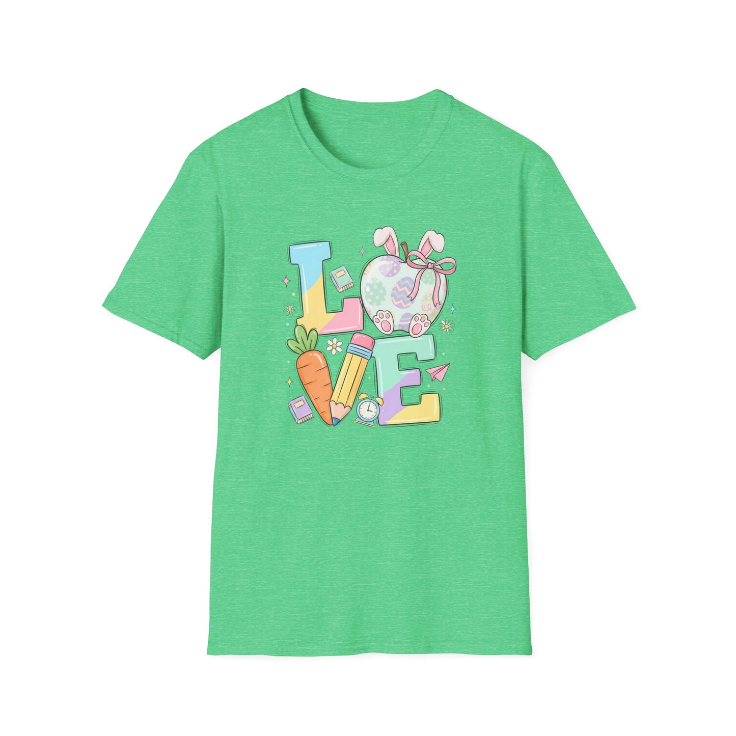 LOVE Easter Bunny Teacher Shirt, Cute Pastel Easter School Tee, Spring Teacher Graphic T-Shirt, Bunny Egg Classroom Shirt, Easter Teacher Gift