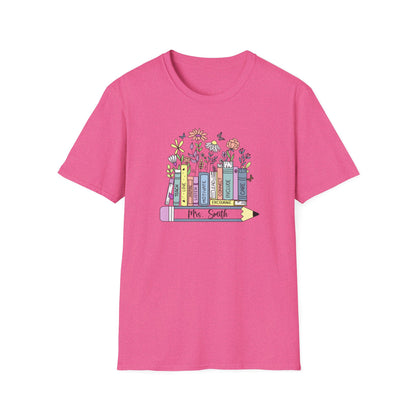Custom Name Floral Book T-Shirt – Mrs. Custom Pencil Tee
