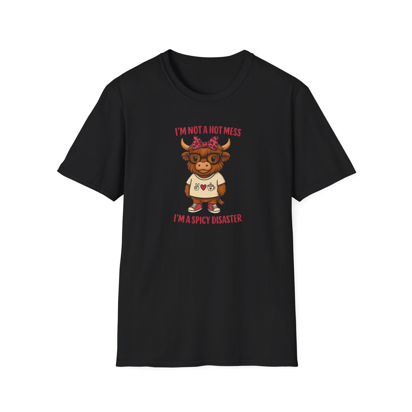 Spicy Disaster Highland Cow Tee – Funny Graphic Shirt for Sassy Souls