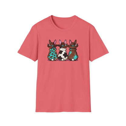 Western Easter Bunny T-Shirt – Cowgirl Bunny Graphic Tee, Rustic Cow Print & Leopard Bunny Shirt, Country Easter Shirt, Farmhouse Spring Tee
