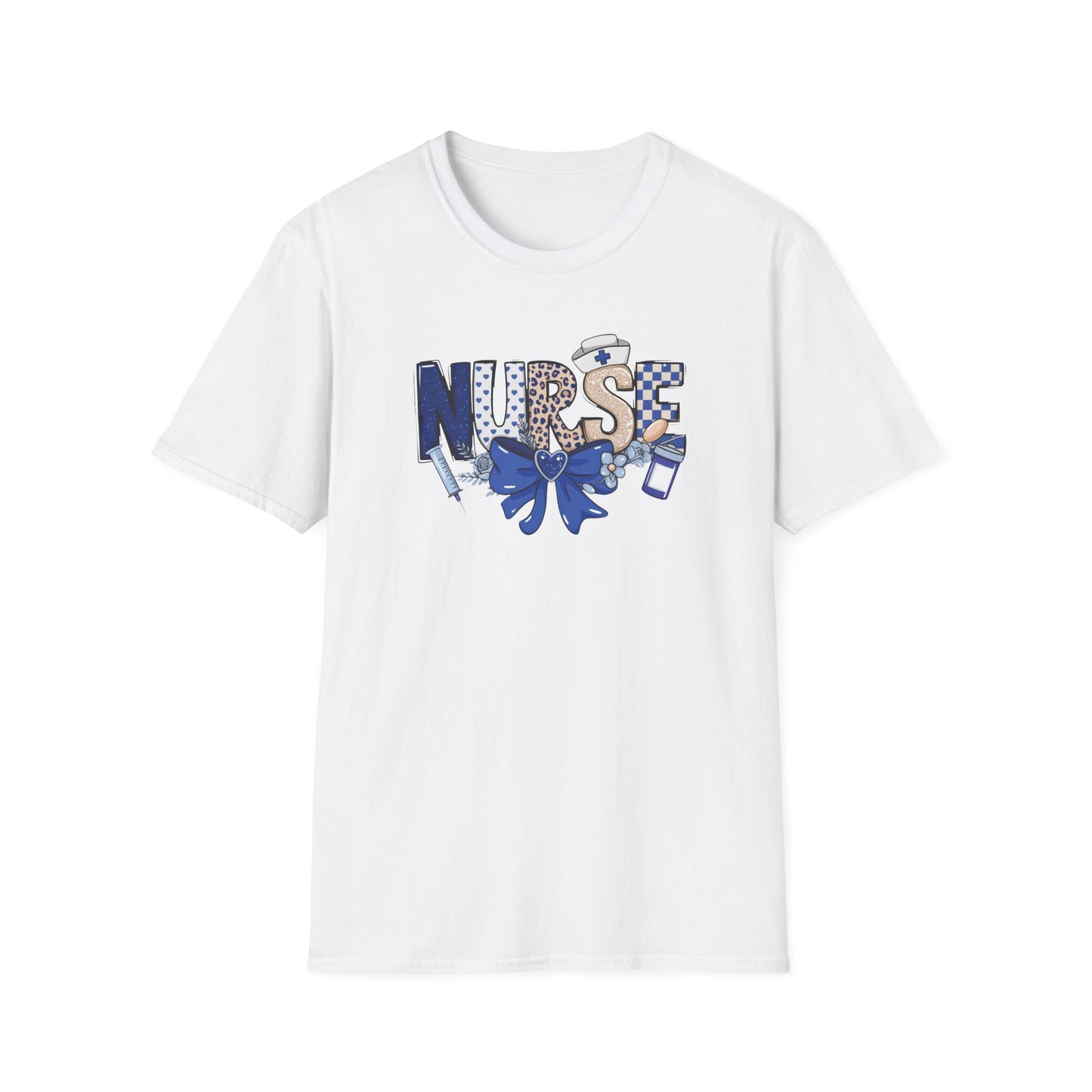 Nurse Ribbon & Icons T-Shirt — Cute Blue Nurse Graphic Tee