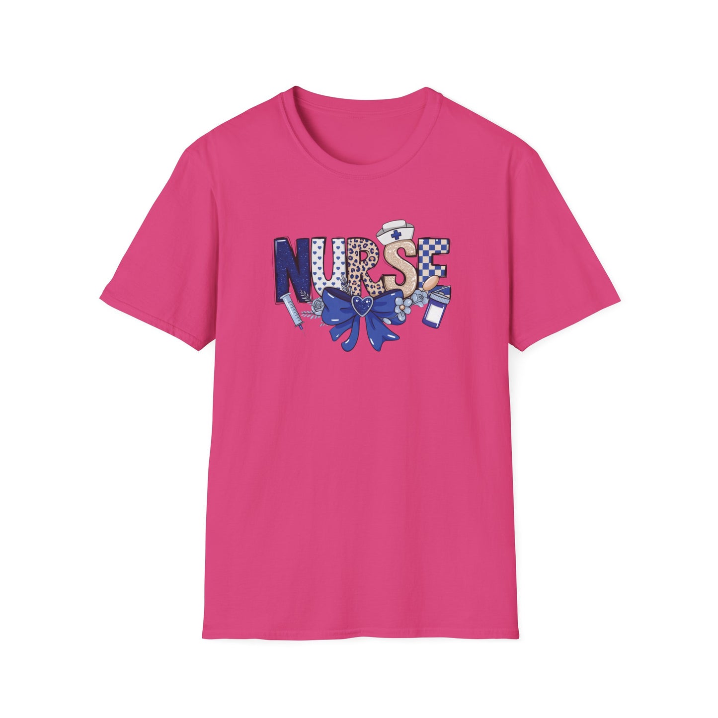 Nurse Ribbon & Icons T-Shirt — Cute Blue Nurse Graphic Tee