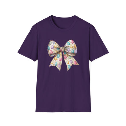 Pastel Easter Bow Shirt, Cute Spring Graphic Tee, Easter Egg Ribbon T-Shirt, Coquette Easter Outfit, Soft Aesthetic Bunny Season Tee, Women’s Spring Gift