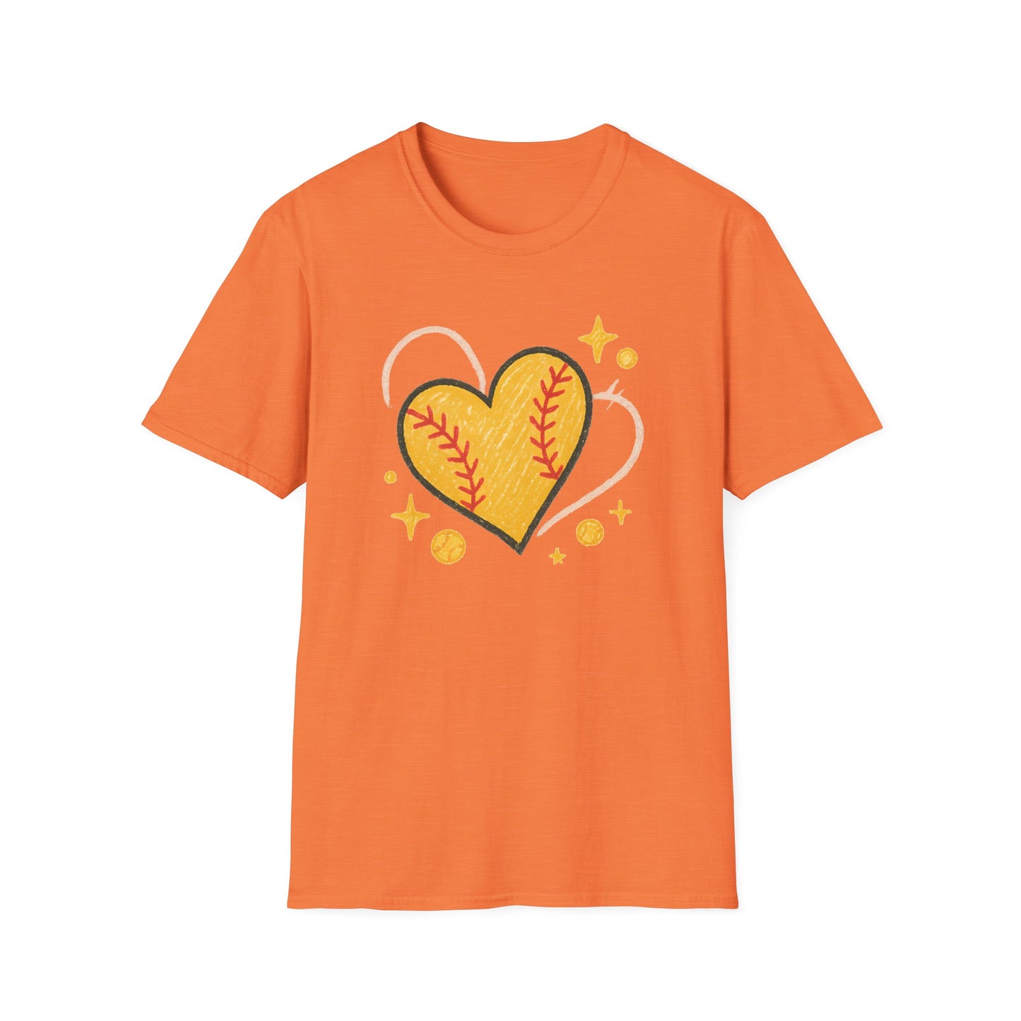 Softball Heart Shirt – Cute Softball Love Graphic Tee, Yellow Softball Heart Design, Softball Mom Gift, Fast Pitch Softball Apparel