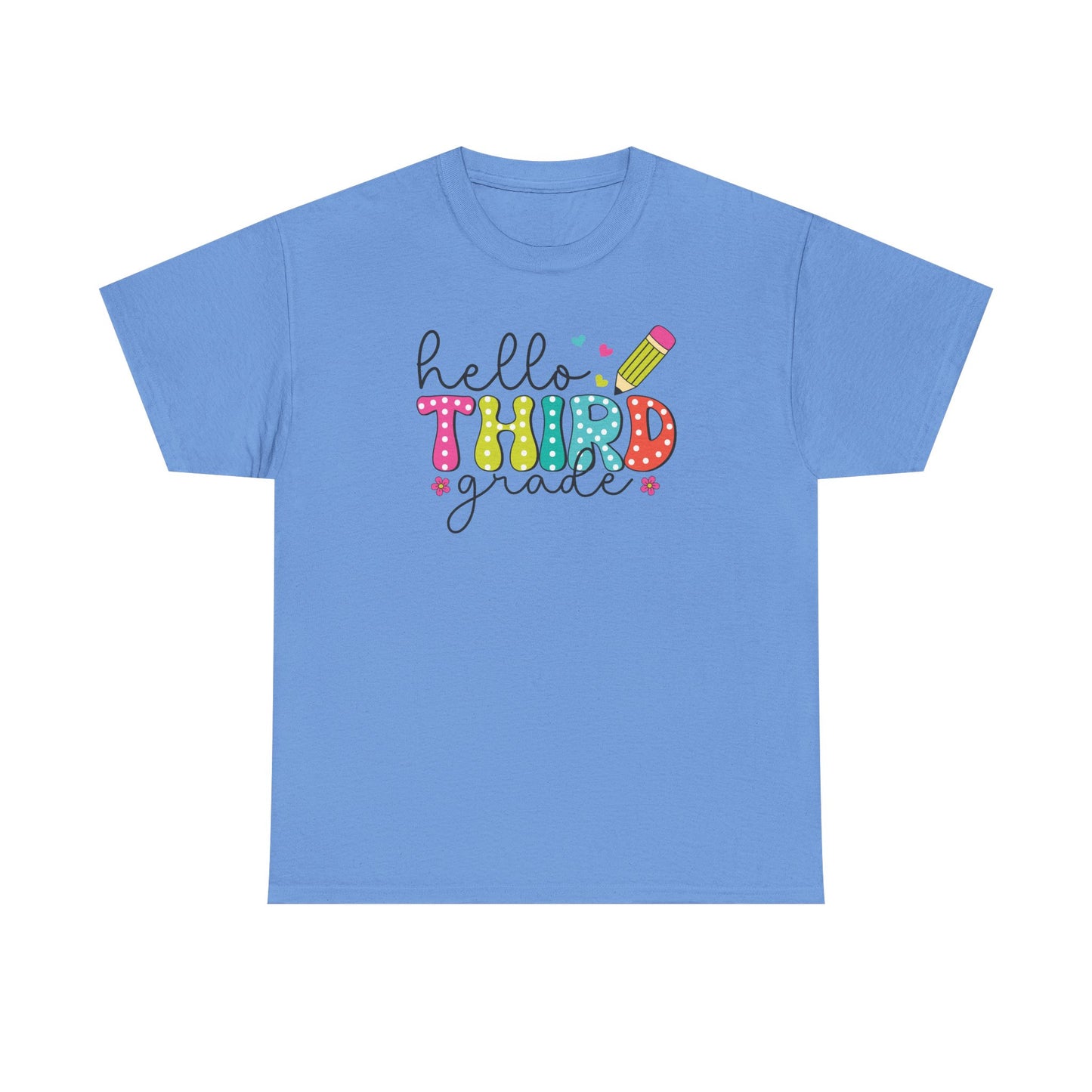 Hello Third Grade T-Shirt - Cute Back-to-School Tee with Colorful Pencil Design - Teacher Team Tee