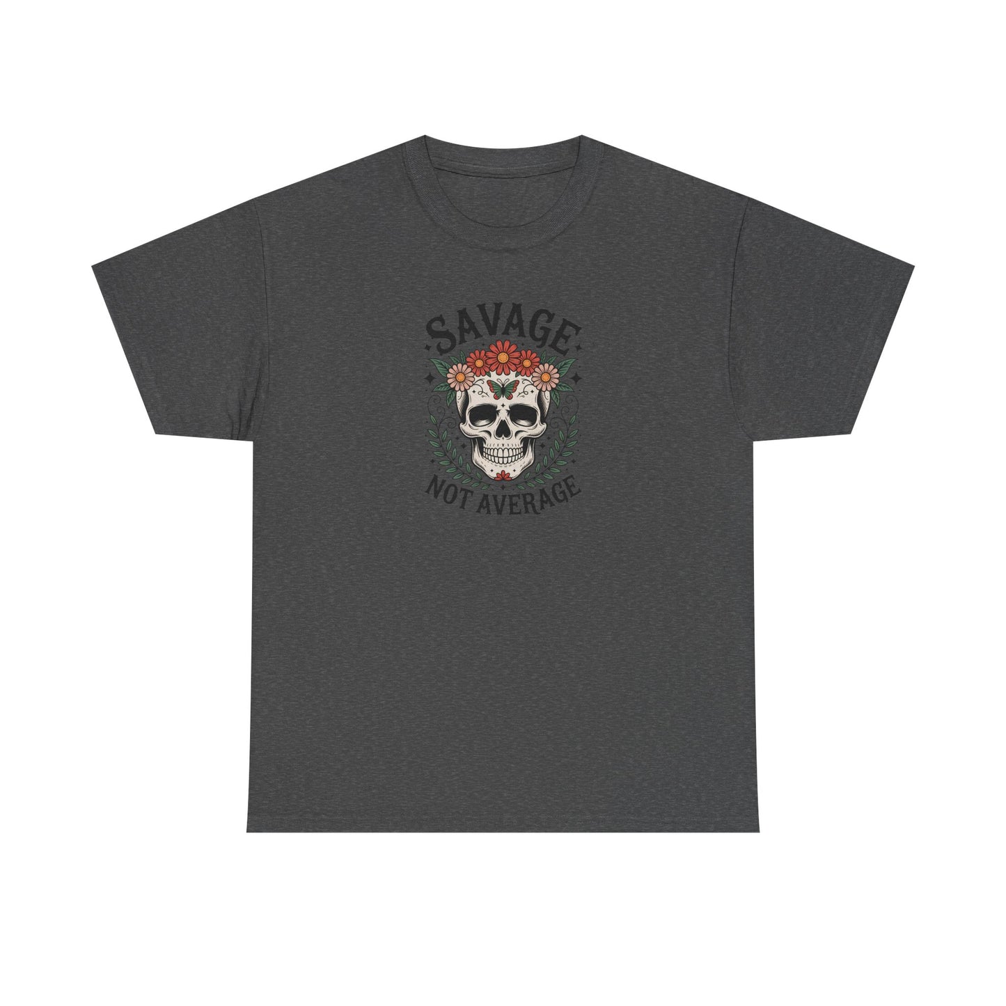 Savage Not Average Skull T-Shirt – Floral Skull Graphic Tee Vintage Style